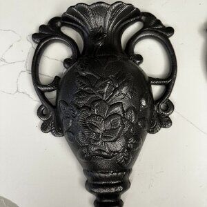 Vintage Black Cast Iron Floral Wall Plaques Set of 2 | Victorian Cottagecore